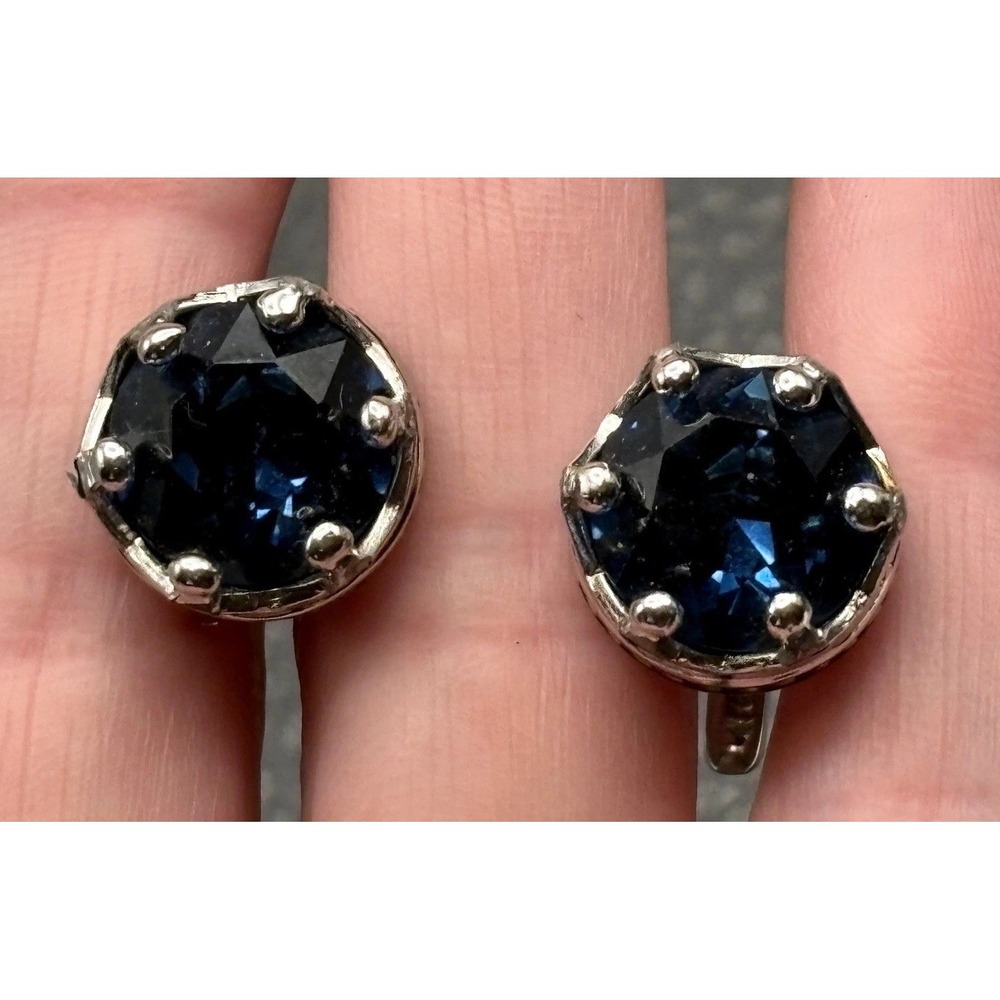 Hickok Royal Blue Rhinestone Crystal Silver Tone Crown Cufflinks